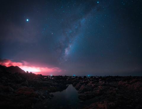Beautiful view of the night sky with the Milky Way. New Zealand